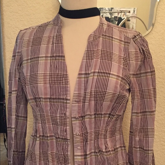 Pins and needles purple plaid button up top s - Picture 2 of 7